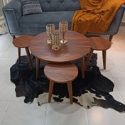 تصویر میز جلومبلی عسلی دایره گرد قهوه ای مدل مینیمال ۴عددی 