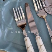 تصویر کاردو چنگال میوه خوری ماربل سفید 