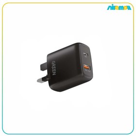 تصویر شارژر دیواری گرین لاین دو پورت مدل PD+QC3.0 20W UK Green Dual USB Port Wall Charger PD+QC3.0 20W UK - Black