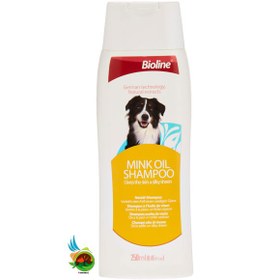 تصویر شامپو و نرم کننده بایولاین مخصوص سگ حاوی روغن مینک Bioline mink oil shampoo حجم ۲۵۰ میلی لیتر 