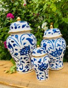 تصویر ست جینجر جار آبی سرامیکی ا Blue ceramic ginger jar set Blue ceramic ginger jar set