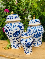 تصویر ست جینجر جار آبی سرامیکی ا Blue ceramic ginger jar set Blue ceramic ginger jar set