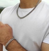 تصویر ست گردنبند و دستبند مردانه کارتیر دوبل استیل رنگ ثابت 