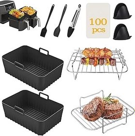 تصویر Esteopt Air Fryer Accessories Ninja Set of 10 Including Silicone Air Fryer Liner &amp; Dual Air Fryer Racks &amp; 100Pcs Paper Lining &amp; Silicone Gloves for Ninja Dual AF300UK AF400UK 