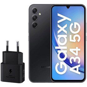 تصویر گوشی موبایل سامسونگ مدل Galaxy A34 5G دو سیم کارت ظرفیت 256 گیگابایت و رم 8 گیگابایت به همراه شارژر 25وات سامسونگ Samsung Galaxy A34 5G Dual SIM 256GB And 8GB RAM Mobile Phone with 25W Samsung charger