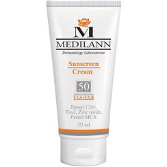 تصویر کرم ضد آفتاب رنگی Spf50 مدیلن مناسب پوست خشک حجم 50 میل Medilann Sunscreen SPF50 Tinted Cream For Dry Skin 50 ml