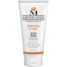 تصویر کرم ضد آفتاب رنگی SPF50 مدیلن (پوست معمولی و خشک) ۵۰ میلی لیتری Medilann Sunscreen SPF50 Tinted Cream Normal And Dry Skins 50 ml