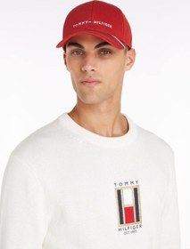 تصویر تیشرت مردانه با لوگوی گلدوزی شده، مدل شش، قرمز - از جنس پنبه برند Tommy Hilfiger Men's Logo Embroidery Six, Red - Cotton