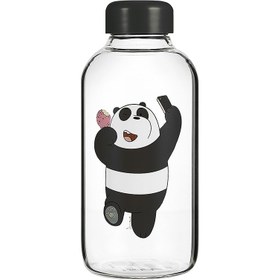 تصویر بطری ما خرسها مینیسو، مدل We Bare Bears-Pot-bellied Glass Bottle، مشکی/سفید،طرح پاندا، 600 ml 