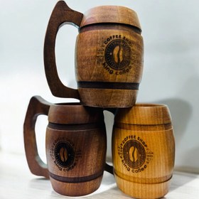 تصویر ماگ خمره ای بزرگ دسته دار چوبی Large wine mug with wooden handle