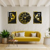 تصویر ساعت دیواری اِلِنسی مدل پروانه همراه تابلو آینه 