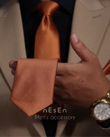 تصویر ست کراوات و دستمال جیب مردانه نسن | نارنجی ساده (جودون) S44 