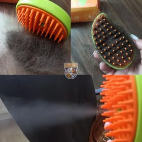 تصویر برس سیلیکونی بخاردار شارژی سگ و گربه مدل انبه Pet brush with cold steam