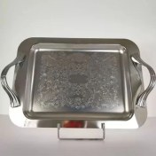 تصویر سینی مستطیل بزرگ دسته نقره ای Wave طرح دار ریور کد 1177 