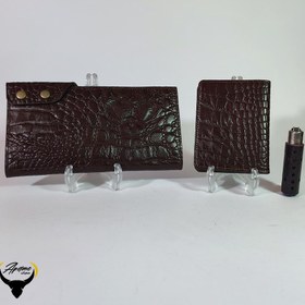 تصویر ست کیف پول و جاکارتی و دورفندکی چرم طبیعی کد 150 wallet set