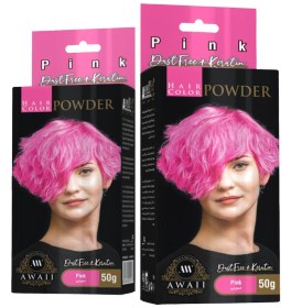 تصویر رنگ مو پودری ئاوایی صورتی 