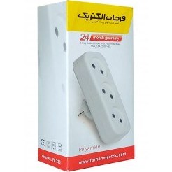 تصویر چندراهی برق 3 خانه بدون ارت با دو شاخه فرحان الکتریک با مغزی پلی آمید Three-way Kapel Farhan Electric