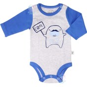 تصویر لباس نوزادی نیلی طرح هیولا زیر دکمه آستین بلند سایز ۶ تا ۹ ماه 