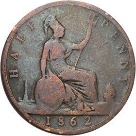 تصویر سکه انگلیس نیم پنی انگلستان ملکه ویکتوریا 1862 