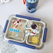 تصویر ظرف غذای کودک فضانورد و یونیکورن دو خانه استیل واشر دار 