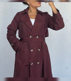 تصویر ترنچ کت زرشکی بلند Trench coat chery