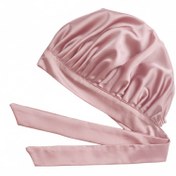 تصویر کلاه خواب ساتن بند دار مدل دو رو - سرخابی 