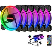تصویر Bright RGB Case Fan 12cm Desktop Computer Cooling Fan Colorful, Adjustable Speed & Luminance, with Remote Control for PC Computer (6 Pieces Fans + Music Controller) 
