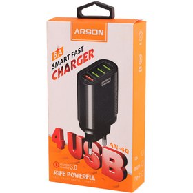 تصویر کلگی فست شارژ Arson AN-4Q 4Port QC3.0 PD 3A 18W Arson AN-4Q 4Port QC3.0 PD 3A 18W Fast Wall Charger