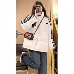تصویر کاپشن پافر سفید سه خط مردانه‌زنانه Rockhead Streetlin طرح آدیداس بازارل | BAZARELL White Striped Puffer Jacket 