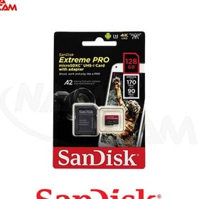 تصویر کارت حافظه میکرو اس دی SanDisk extreme Pro 128 GB - سری A2 San Disk Extreme Pro standard memory card standard UHS-I U3 speed 170MBps capacity 128 GB