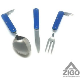 تصویر ست قاشق ، چنگال و چاقوی سفری تاشو Cutlery Set Travel Stainless Steel Spoon and Fork Folding Knife for Camping