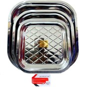 تصویر سینی استیل سه تیکه مربع برند یونیک ضد زنگ و سیاه شدن 