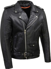 تصویر Milwaukee Leather SH1011 Black Classic Brando Motorcycle Jacket for Men Made of Cowhide Leather w/Side Lacing X-Small 