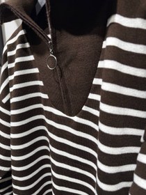 تصویر بلوز بافت نیم زیپ راه راه فیدان کد 25253 - قهوه ای / 5 تایی / مناسب ۳۶ تا ۴۶ 