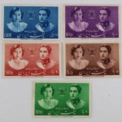 تصویر تمبر عروسی محمدرضا شاه و فوزیه 1318 – سری 5 عدد 