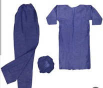 تصویر لباس یکبار مصرف بیمارستانی (گان کلاه شلوار ) 38 گرم، آبی تیره ، بافتینه - آبی روشن - آبی تیره -صورتی و... ا tavan teb pishro tavan teb pishro