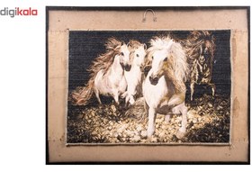 تصویر تابلو فرش ماشینی دنیای فرش طرح سه اسب کد 152 