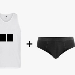 تصویر زیرپوش نخی طرحدار مشکی + پک دوتایی اسلیپ ساده مشکی 