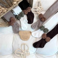 تصویر جوراب شلواری نخی کبریتی طرح پروانه خال خالی 1 سال تا 12 سال کد 214185 