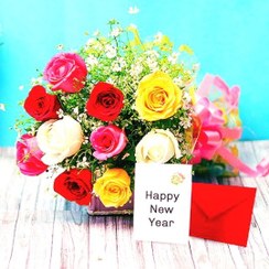 تصویر باکس گل رز هلندی رنگارنگ تبریک کریسمس کد ۹۰۴ roses gift box