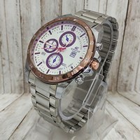 تصویر ساعت مچی عقربه‌ای مردانه طرح 3 موتور کاسیو ادیفایس CASIO EDIFICE زمینه سفید بدنه رزگلد 