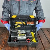 تصویر کمپرسور باد یا پمپ باد فندکی دو سیلندر اینتیمکس با تمام لوازم پنچرگیری کامل ارسال رایگان 