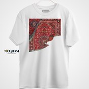 تصویر طرح فرش ایرانی به تلفیق خوشنویسی نماد مُقام بر روی تیشرت سایز بزرگ 