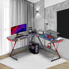 خرید و قیمت میز گیمینگ L شکل  L Shaped Desk UAEJJ ا L Shaped Gaming Desk  130cm L Shaped Desk, Carbon Fiber Coated, Computer Corner Desk with Large  Monitor Riser Stand