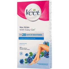 تصویر نوار موبر ویت مناسب پوست حساس بسته بندی 20 عددی easy gel wax strips body legs 20pcs for sensitive skin