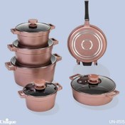 تصویر سرویس قابلمه چدن 12 پارچه یونیک مدل دیاموند _ رزگلد cast iron pot service, 12 cloths, diamond model, rose gold