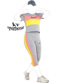 تصویر ست تیشرت شلوارک نخی ملانژ ورزشی زنانه Nike Nike womens melange cotton sports shorts tshirt set