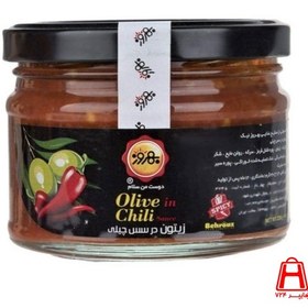 تصویر زیتون در سس چیلی بهروز مقدار 220 گرم ا Behrouz Olive In Chili Sauce 220 Gr Behrouz Olive In Chili Sauce 220 Gr