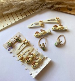 تصویر پک اقتصادی گیره انبری و کش مو دخترانه فانتزی 