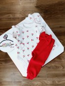 تصویر ست بادی آستین بلند کبریتی و شلوار به همراه هدبند طرح آلبالو 